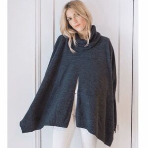 MER SEA Turtleneck Poncho Travel Sweater Moss One Size